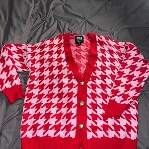 Red and Pink Houndstooth Cardigan